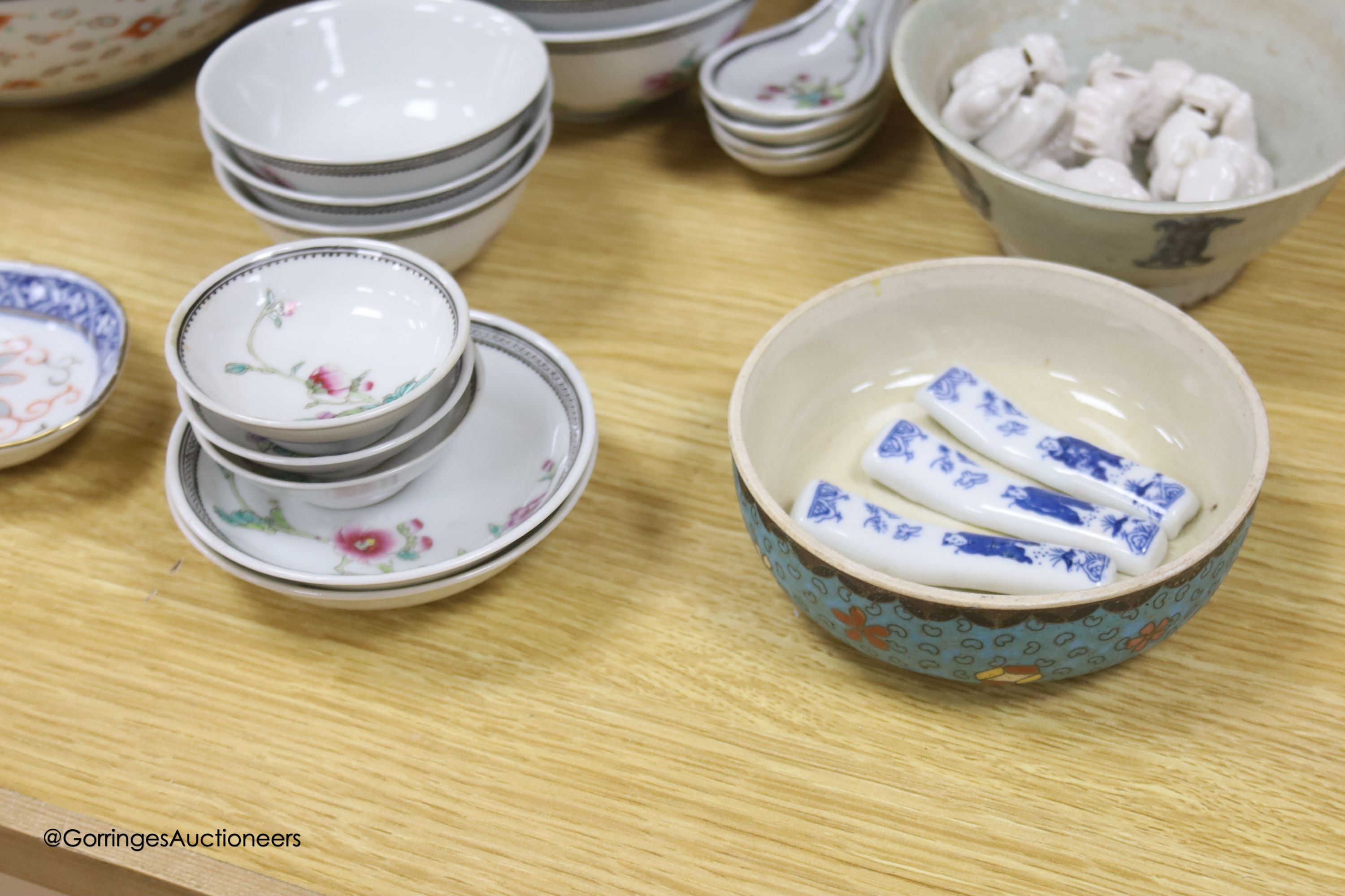 A group of Chinese famille rose bowls and 'dragon' rice supper wares